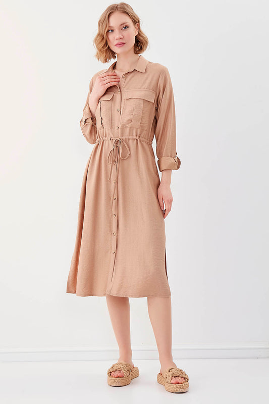 DUAL POCKET SHIRT DRESS WITH TIE-UP