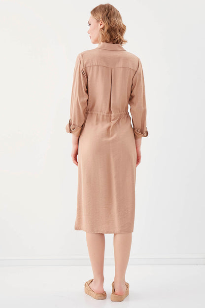 DUAL POCKET SHIRT DRESS WITH TIE-UP