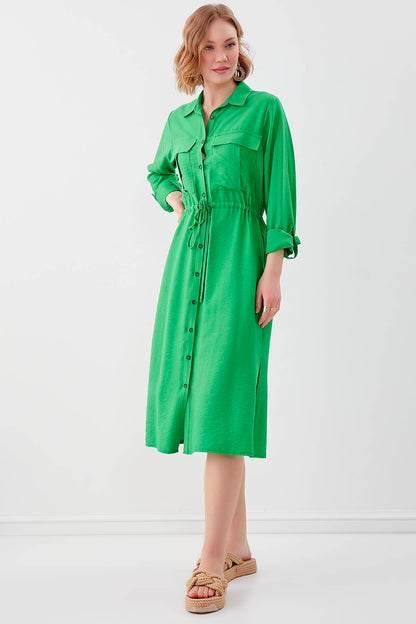 DUAL POCKET SHIRT DRESS WITH TIE-UP