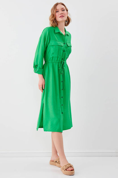 DUAL POCKET SHIRT DRESS WITH TIE-UP