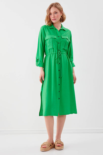 DUAL POCKET SHIRT DRESS WITH TIE-UP