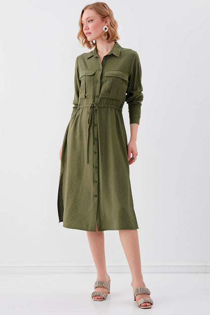 DUAL POCKET SHIRT DRESS WITH TIE-UP