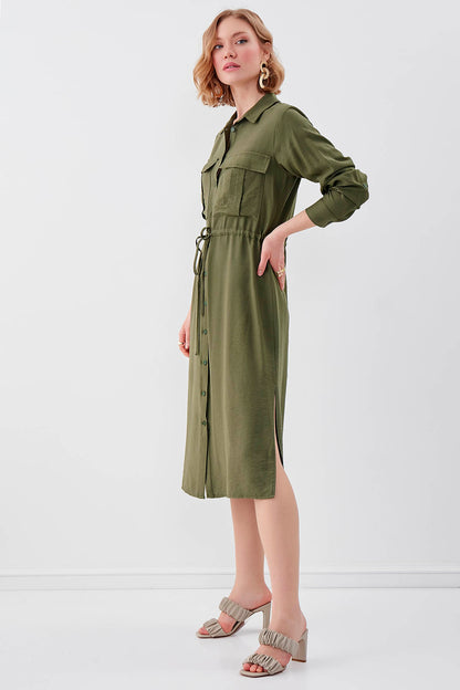 DUAL POCKET SHIRT DRESS WITH TIE-UP