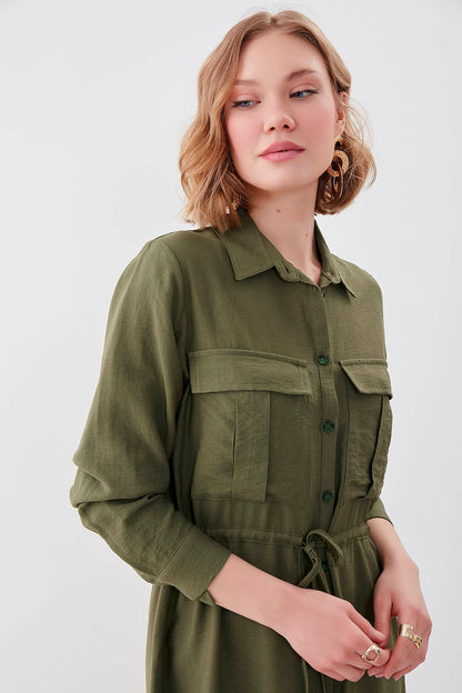 DUAL POCKET SHIRT DRESS WITH TIE-UP