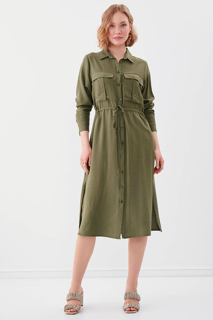DUAL POCKET SHIRT DRESS WITH TIE-UP