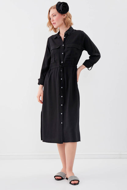 DUAL POCKET SHIRT DRESS WITH TIE-UP