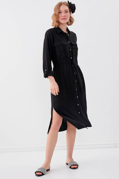 DUAL POCKET SHIRT DRESS WITH TIE-UP