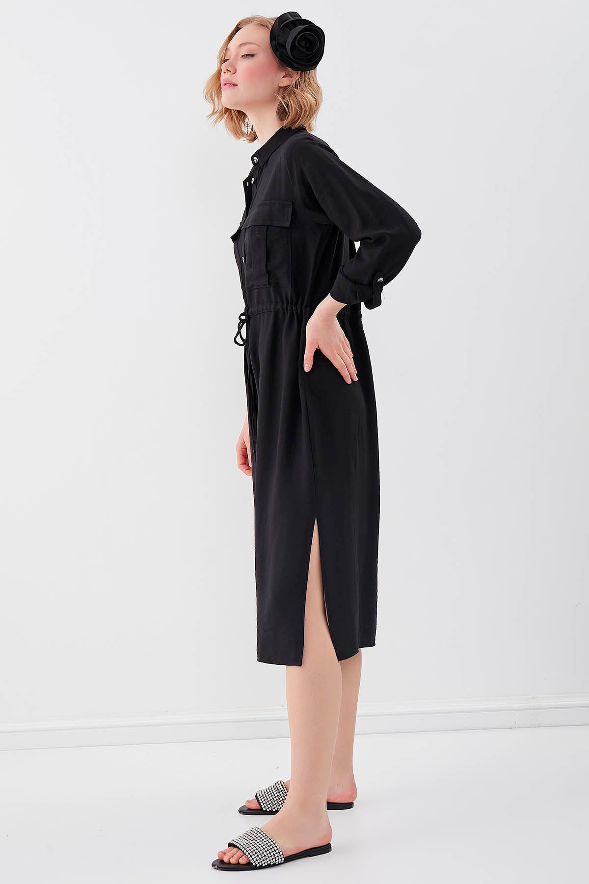 DUAL POCKET SHIRT DRESS WITH TIE-UP