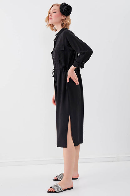 DUAL POCKET SHIRT DRESS WITH TIE-UP