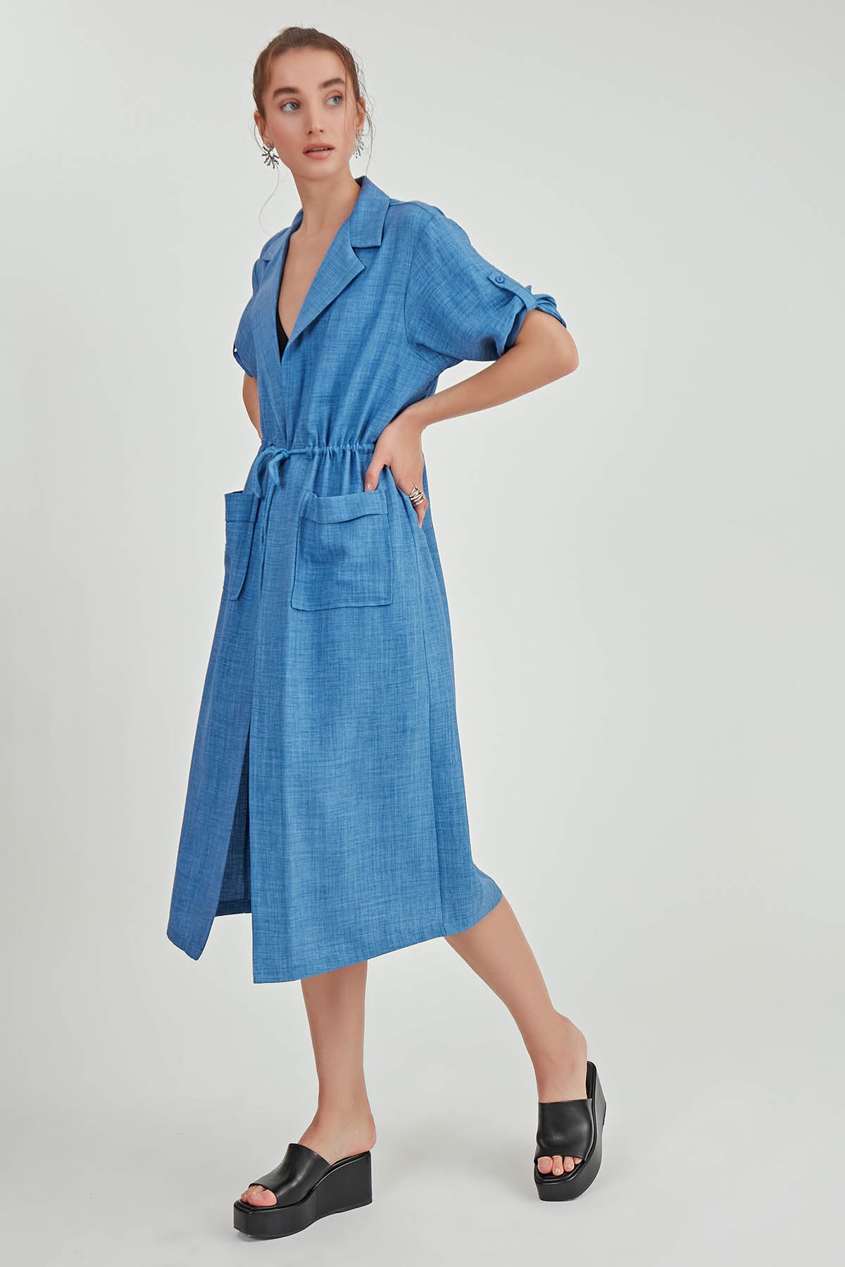 DOUBLE POCKET LOOSE CARDIGAN WITH WAIST TIE
