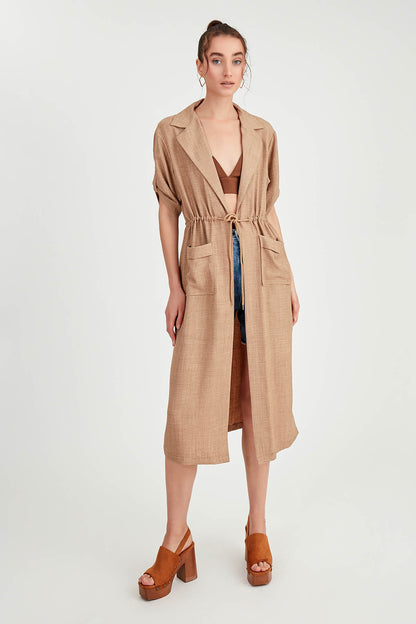 DOUBLE POCKET LOOSE CARDIGAN WITH WAIST TIE