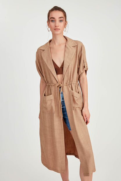 DOUBLE POCKET LOOSE CARDIGAN WITH WAIST TIE