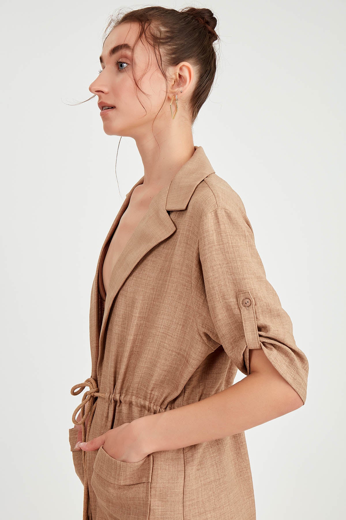 DOUBLE POCKET LOOSE CARDIGAN WITH WAIST TIE