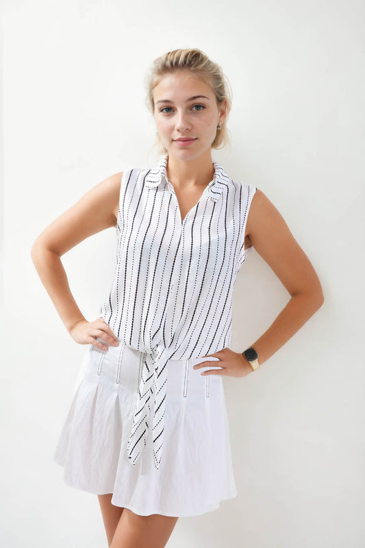 SLEEVELESS SHIRT WITH WAIST LINKED LINES