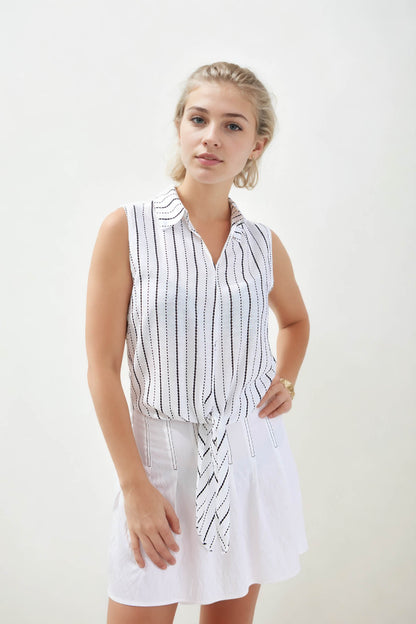 SLEEVELESS SHIRT WITH WAIST LINKED LINES