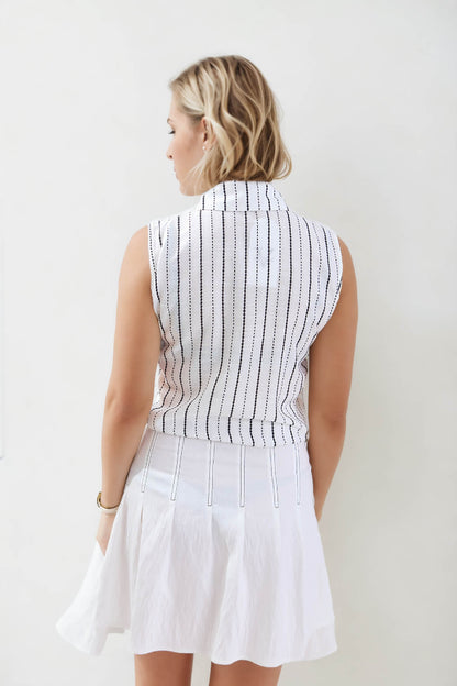 SLEEVELESS SHIRT WITH WAIST LINKED LINES