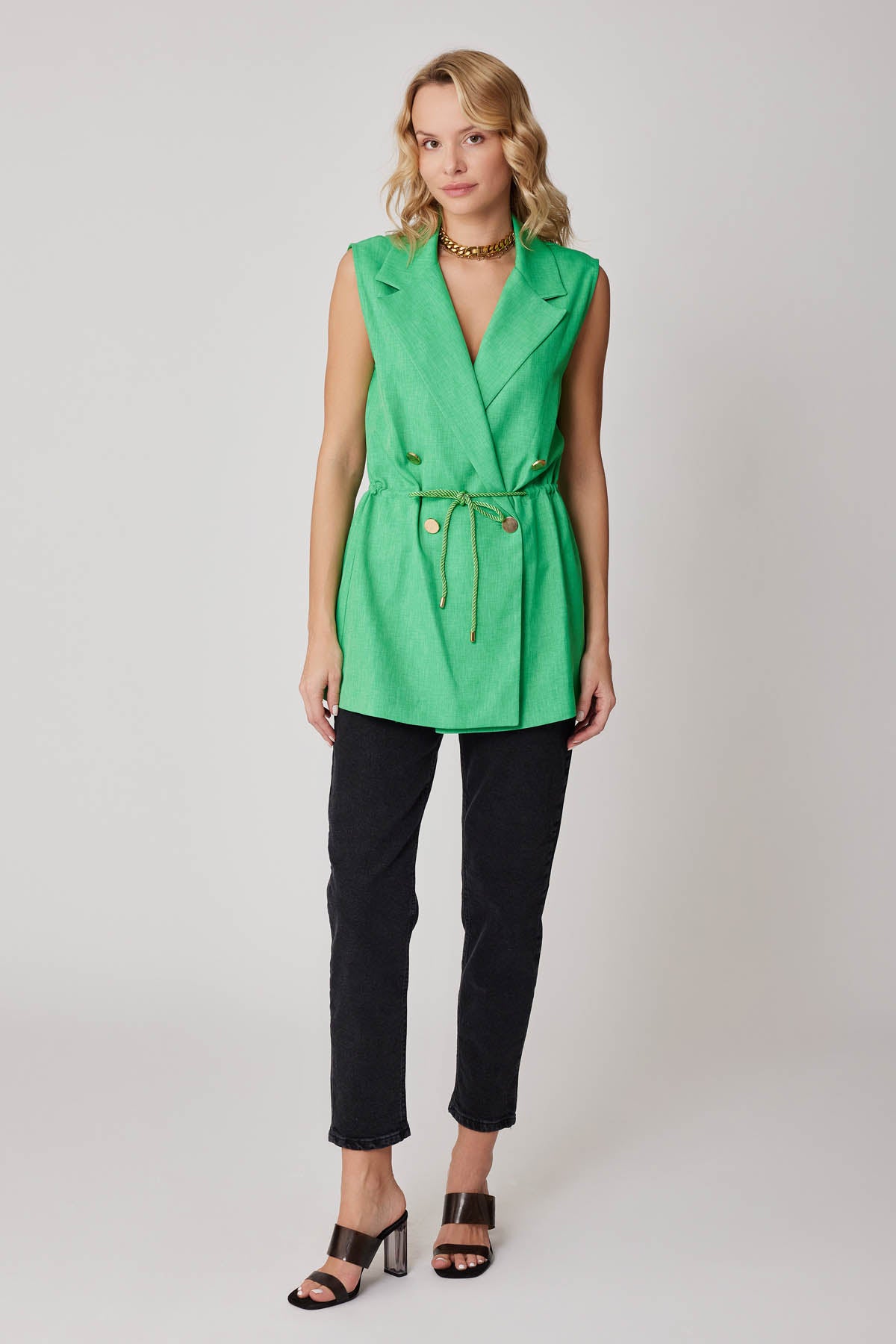 GOLD BUTTONED VEST WITH BELT