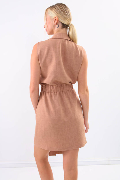 SLEEVELESS DRESS WITH WAIST-STRAPPED FRONT