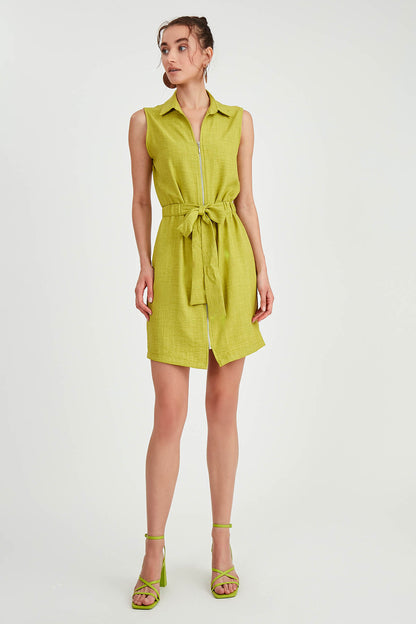 SLEEVELESS DRESS WITH WAIST-STRAPPED FRONT