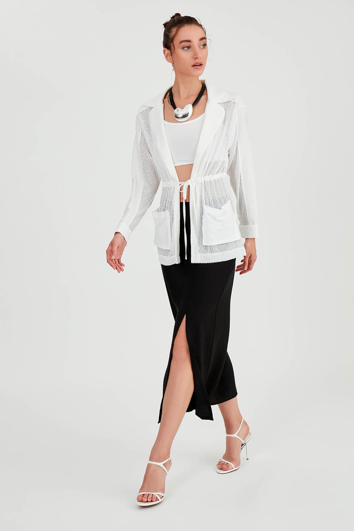 SEQUIN JACKET WITH WAIST TIE
