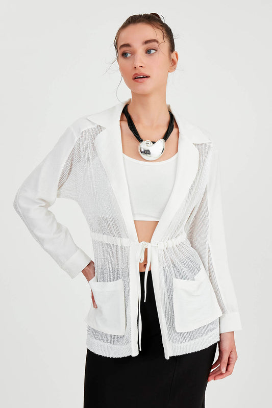 SEQUIN JACKET WITH WAIST TIE
