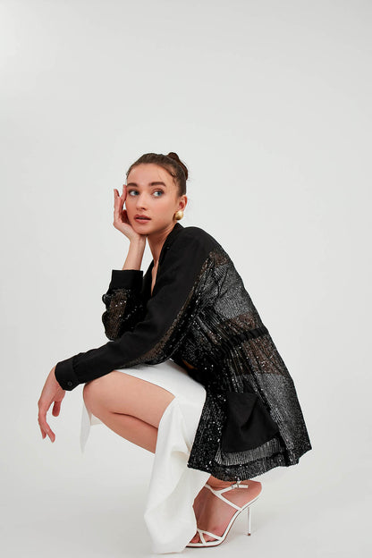 SEQUIN JACKET WITH WAIST TIE