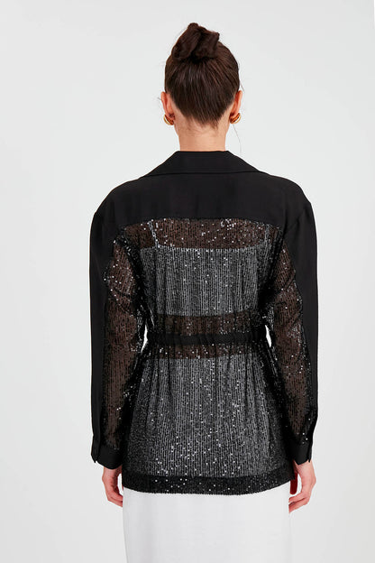 SEQUIN JACKET WITH WAIST TIE