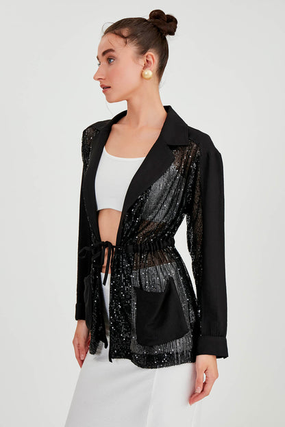SEQUIN JACKET WITH WAIST TIE