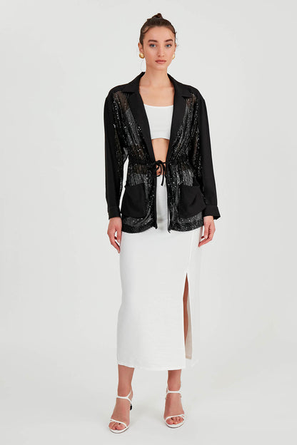 SEQUIN JACKET WITH WAIST TIE