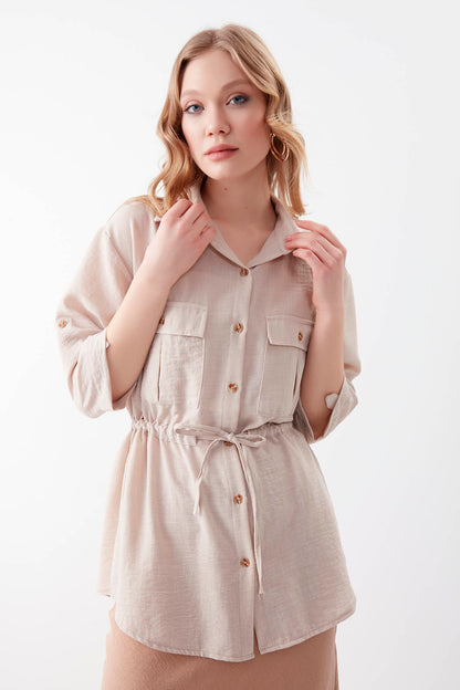 VISCOSE LINEN SHIRT WITH COVER POCKET