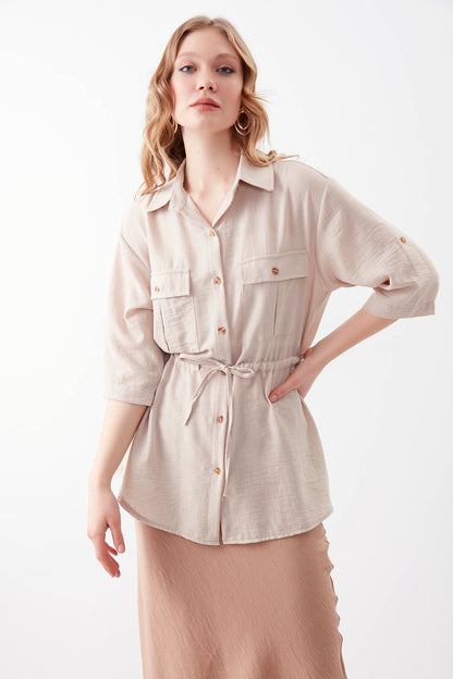 VISCOSE LINEN SHIRT WITH COVER POCKET