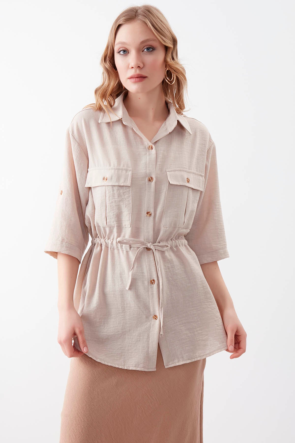 VISCOSE LINEN SHIRT WITH COVER POCKET