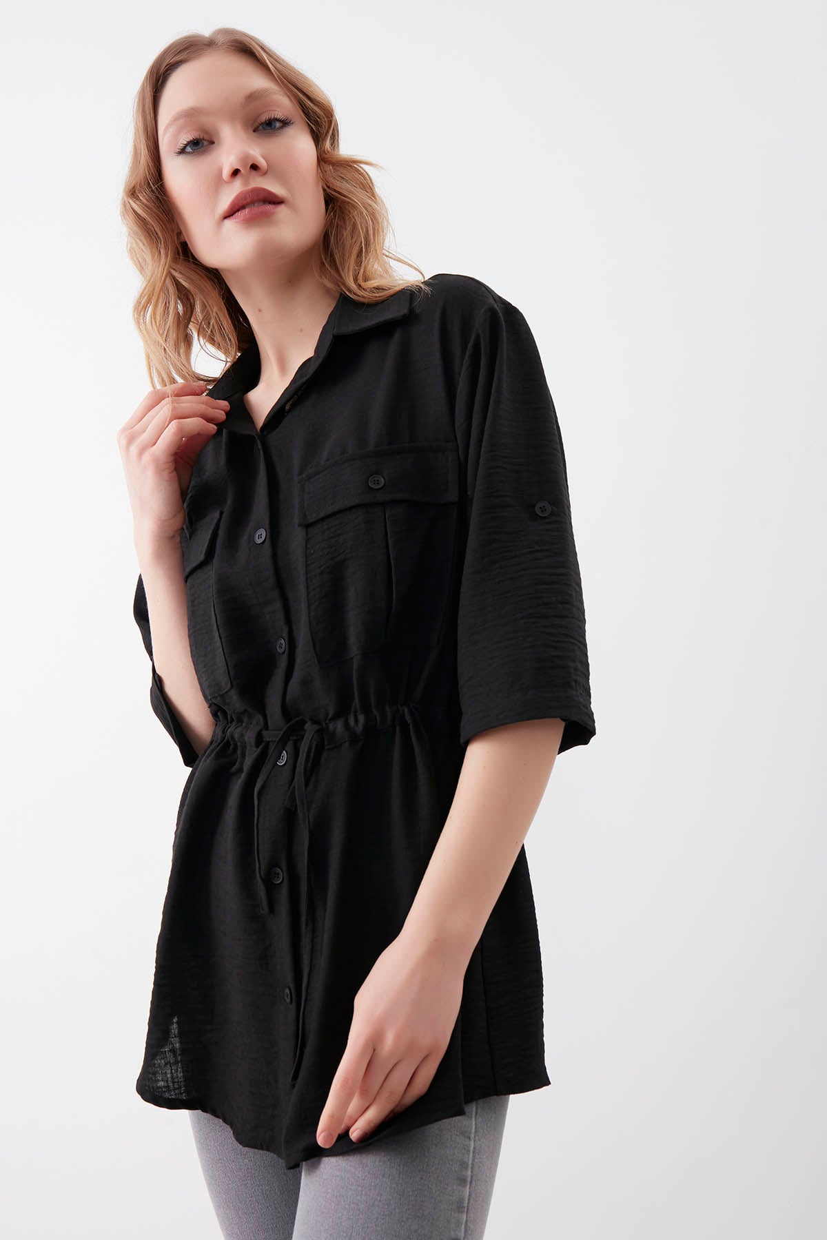 VISCOSE LINEN SHIRT WITH COVER POCKET
