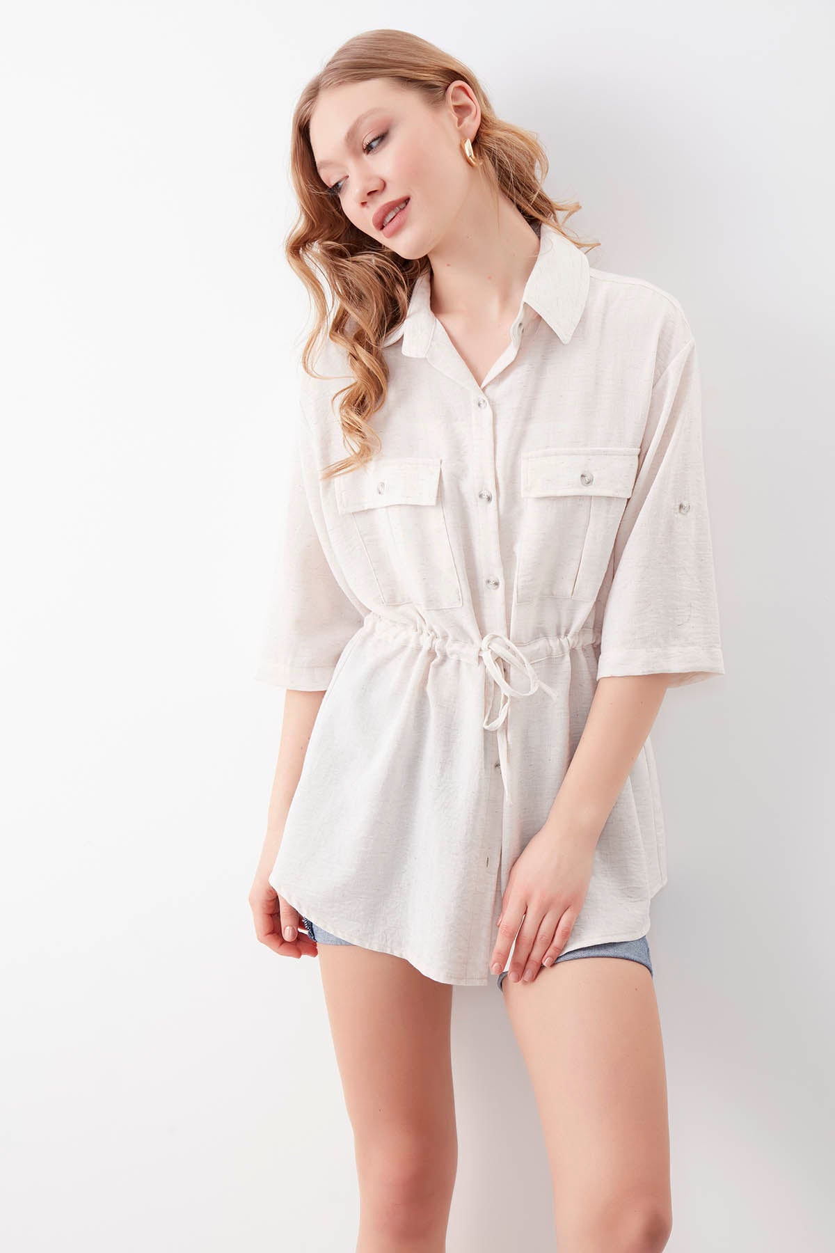 VISCOSE LINEN SHIRT WITH COVER POCKET