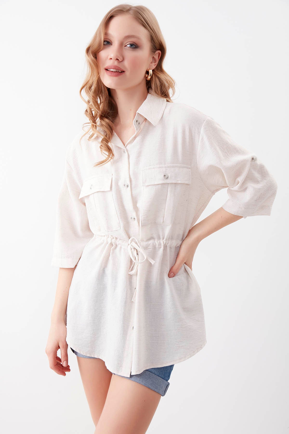 VISCOSE LINEN SHIRT WITH COVER POCKET