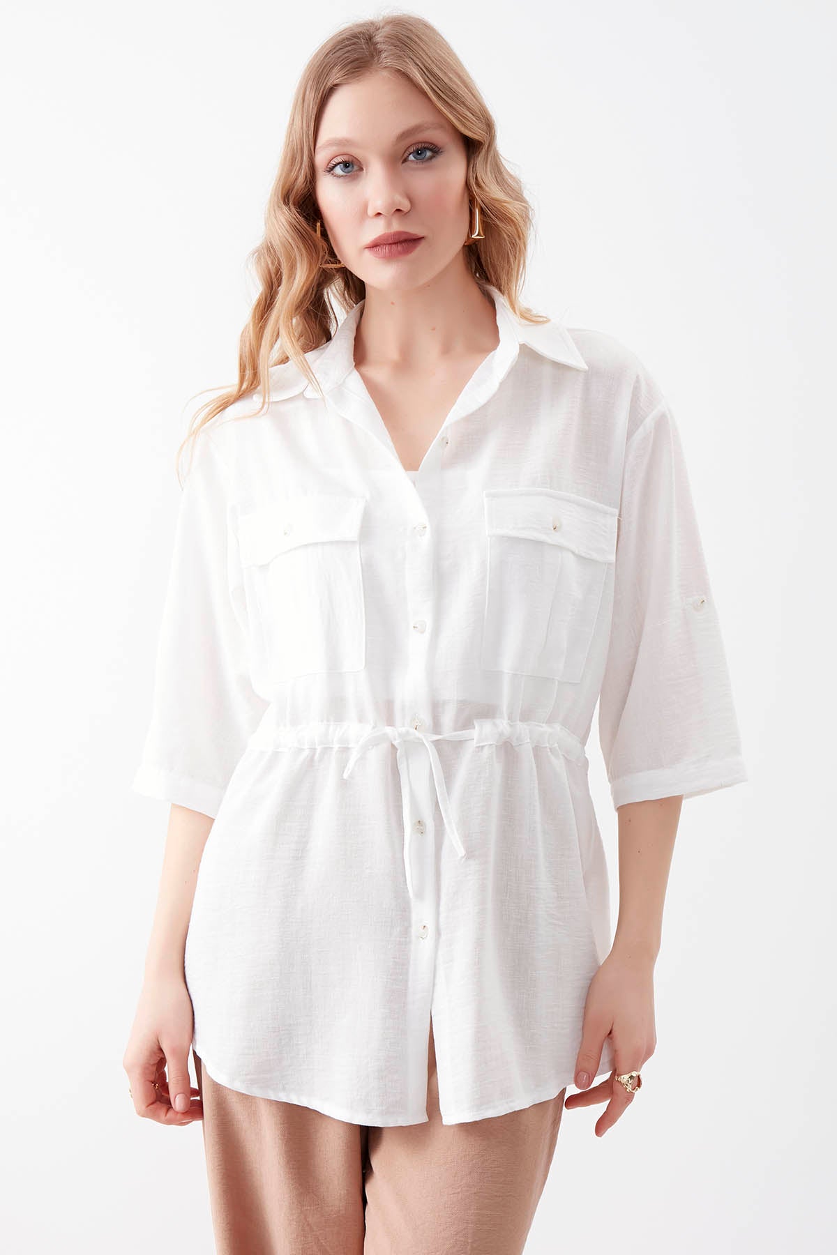 VISCOSE LINEN SHIRT WITH COVER POCKET