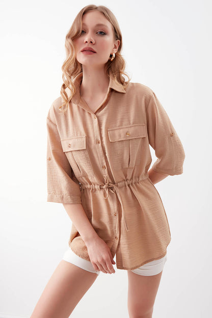 VISCOSE LINEN SHIRT WITH COVER POCKET