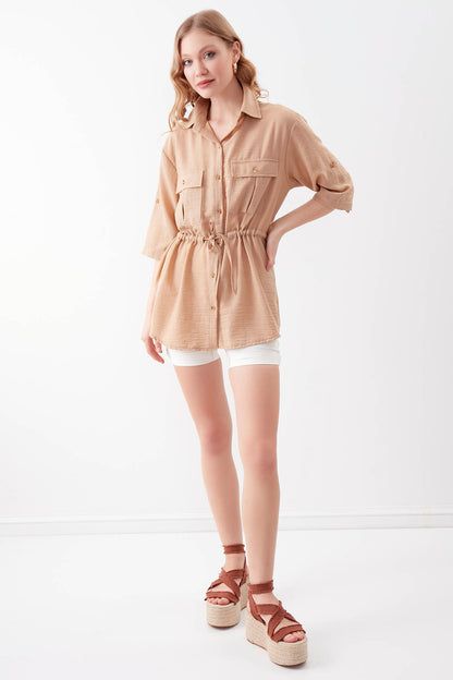 VISCOSE LINEN SHIRT WITH COVER POCKET
