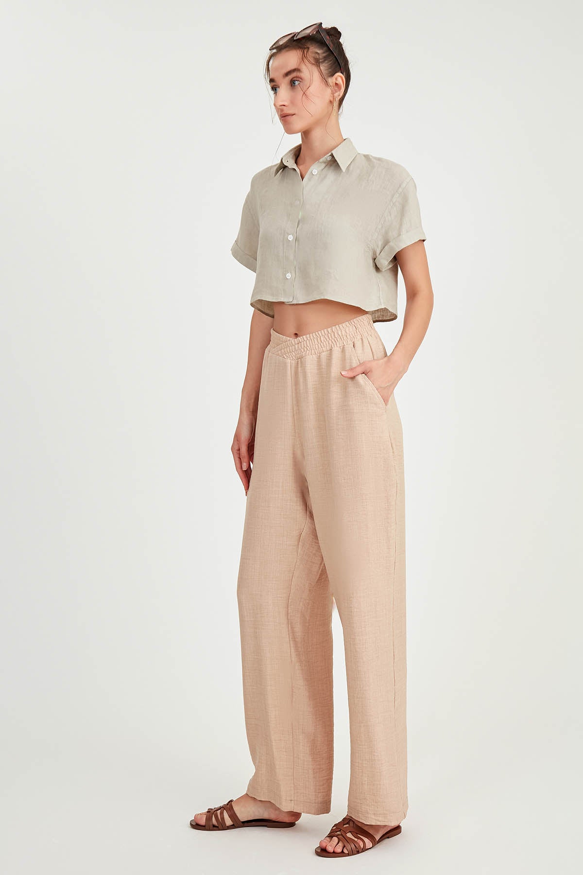 DIAGONAL TROUSERS WITH ELASTANE WAIST