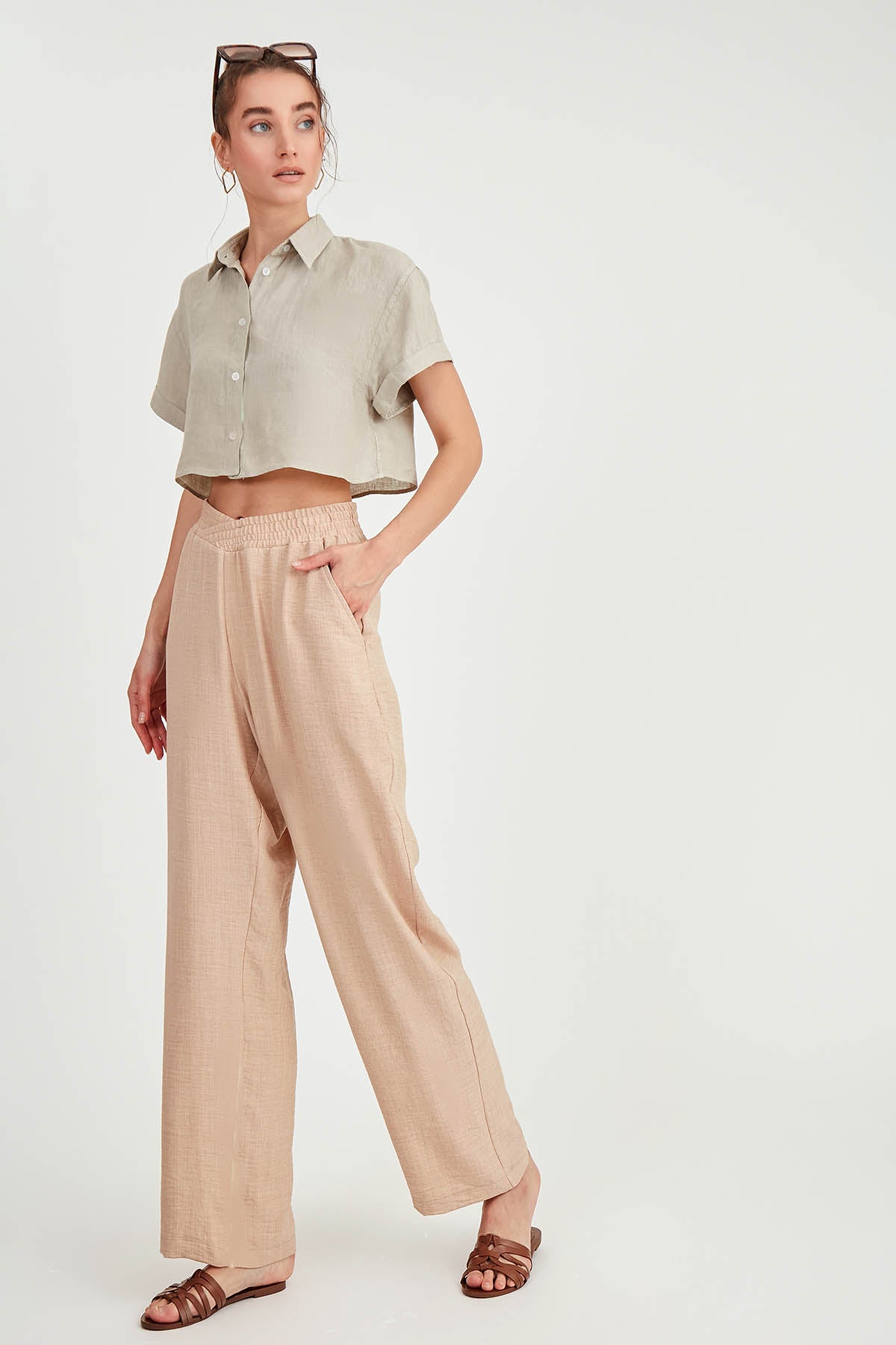 DIAGONAL TROUSERS WITH ELASTANE WAIST