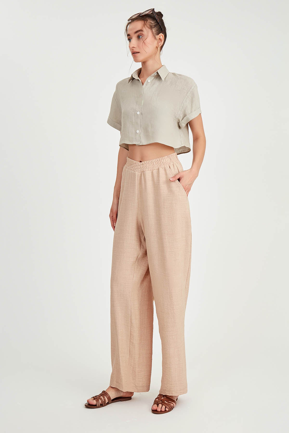 DIAGONAL TROUSERS WITH ELASTANE WAIST
