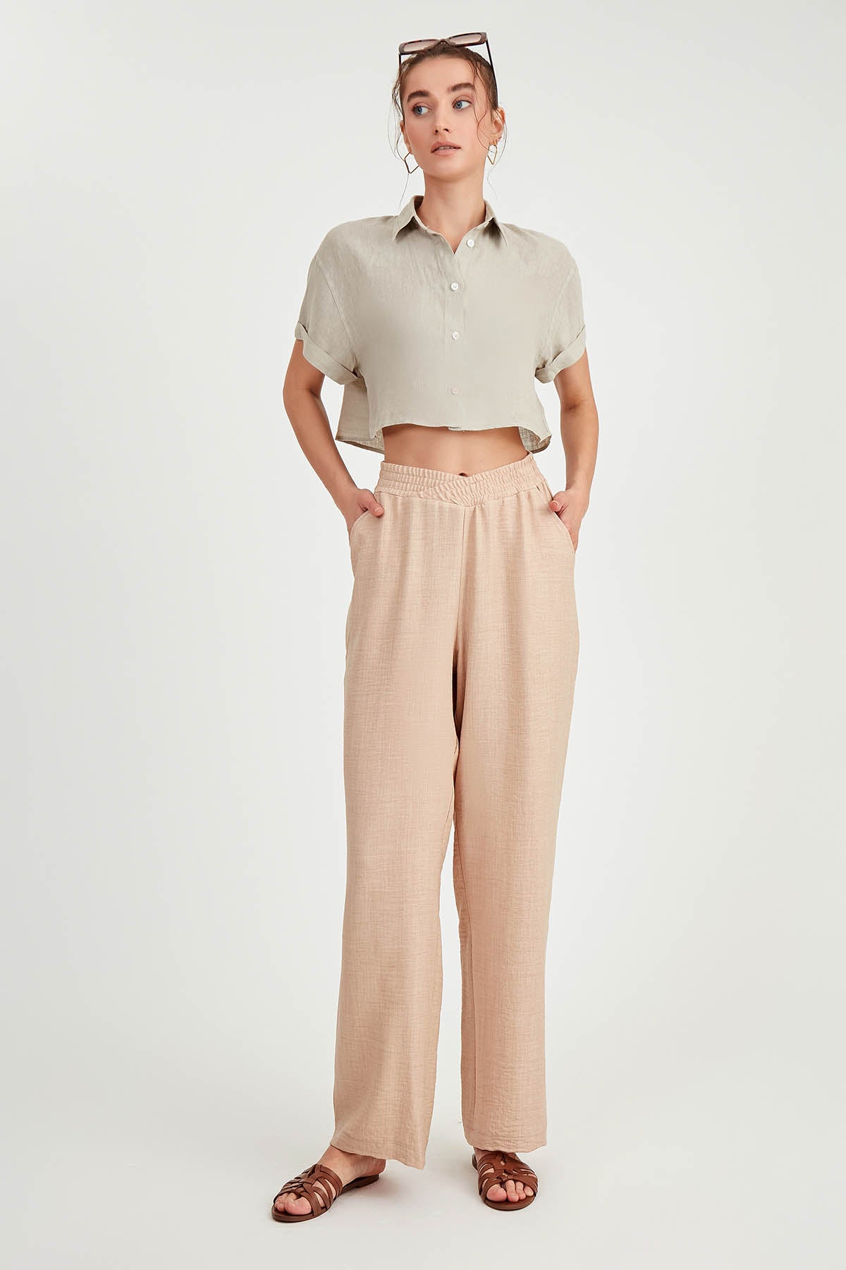 DIAGONAL TROUSERS WITH ELASTANE WAIST