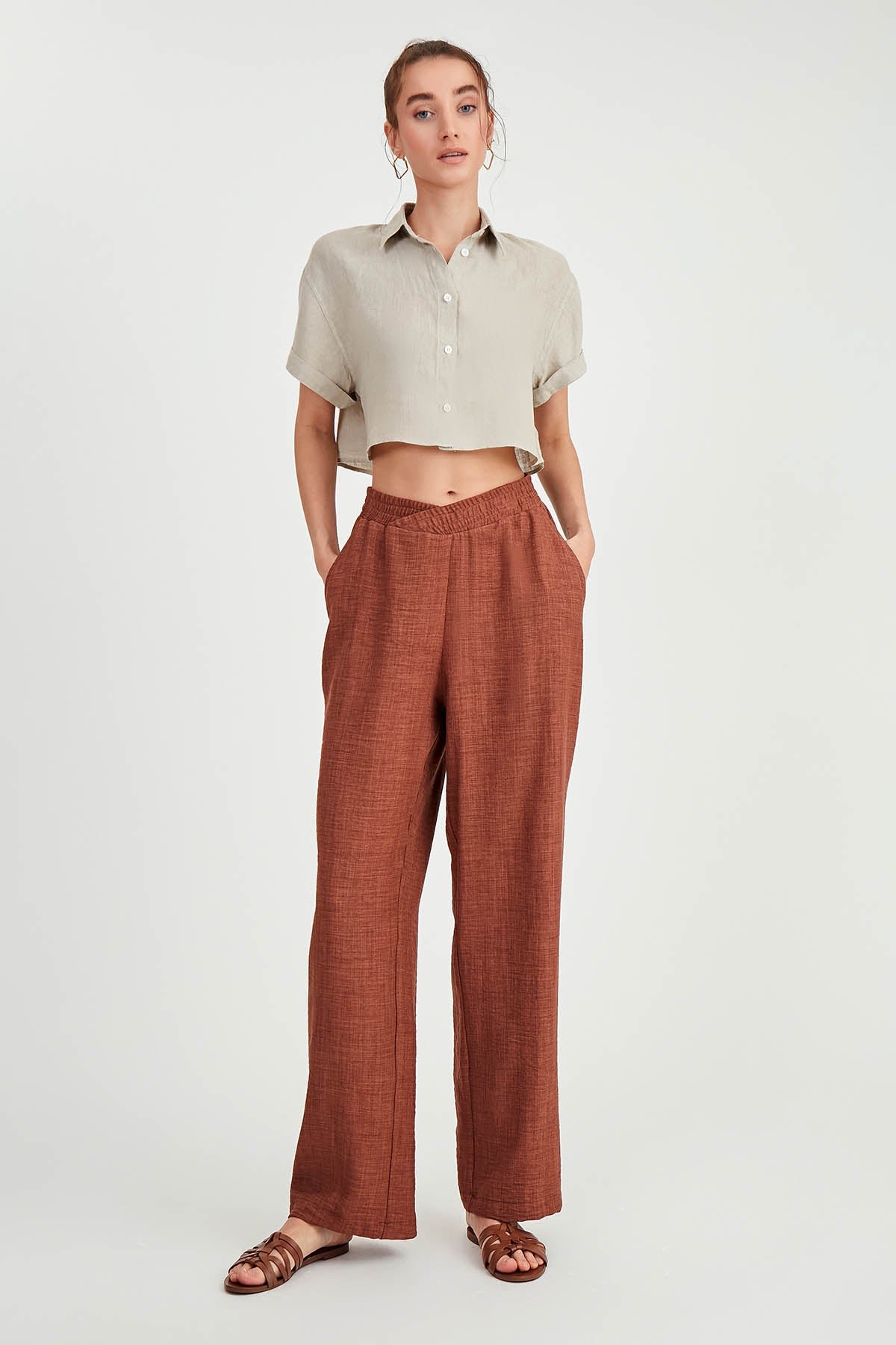 DIAGONAL TROUSERS WITH ELASTANE WAIST
