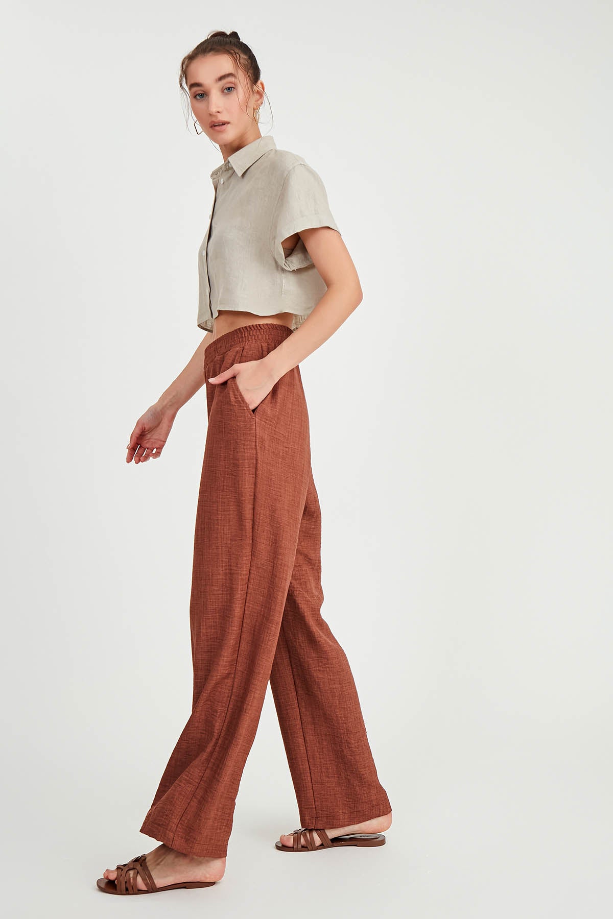 DIAGONAL TROUSERS WITH ELASTANE WAIST