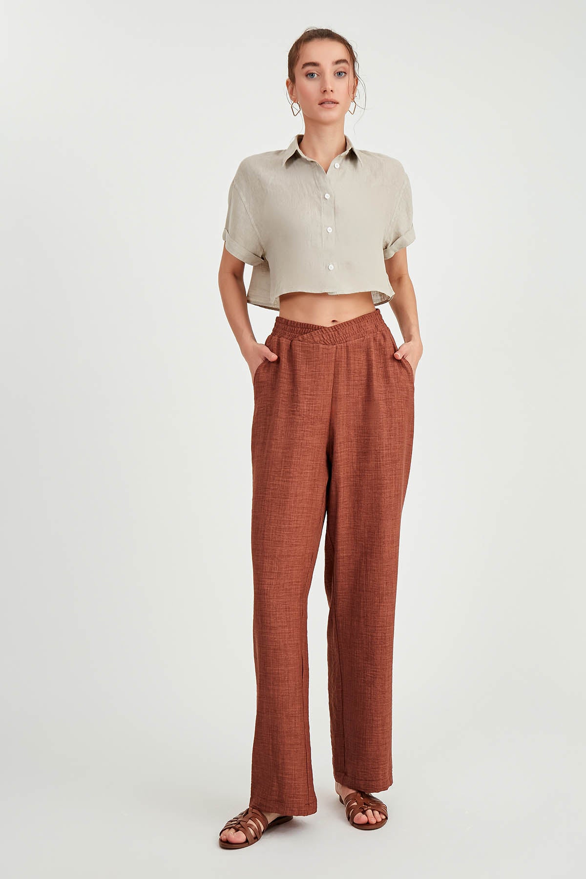 DIAGONAL TROUSERS WITH ELASTANE WAIST