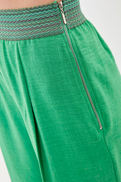 RIBBON-PATTERNED WIDE-LEG TROUSERS WITH ELASTANE WAIST