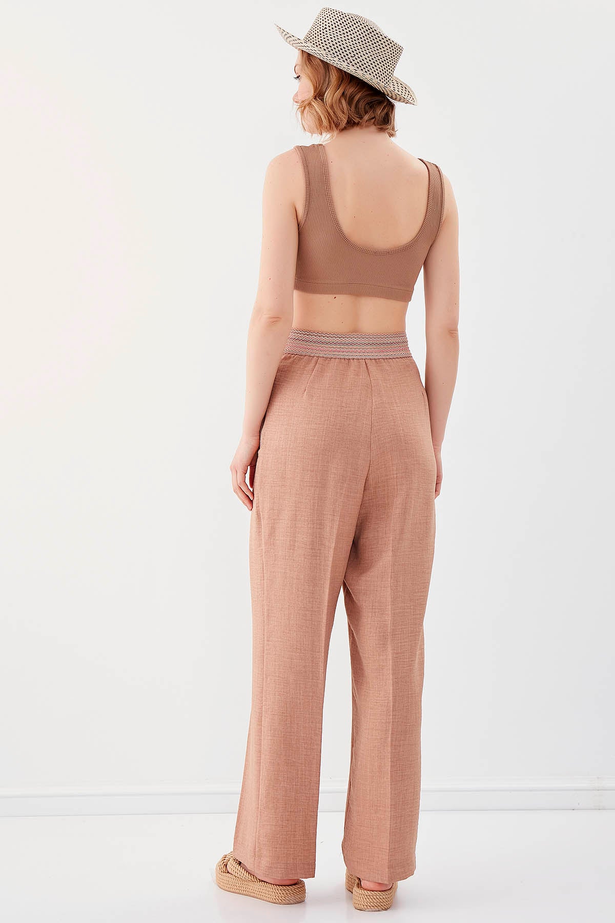 RIBBON-PATTERNED WIDE-LEG TROUSERS WITH ELASTANE WAIST