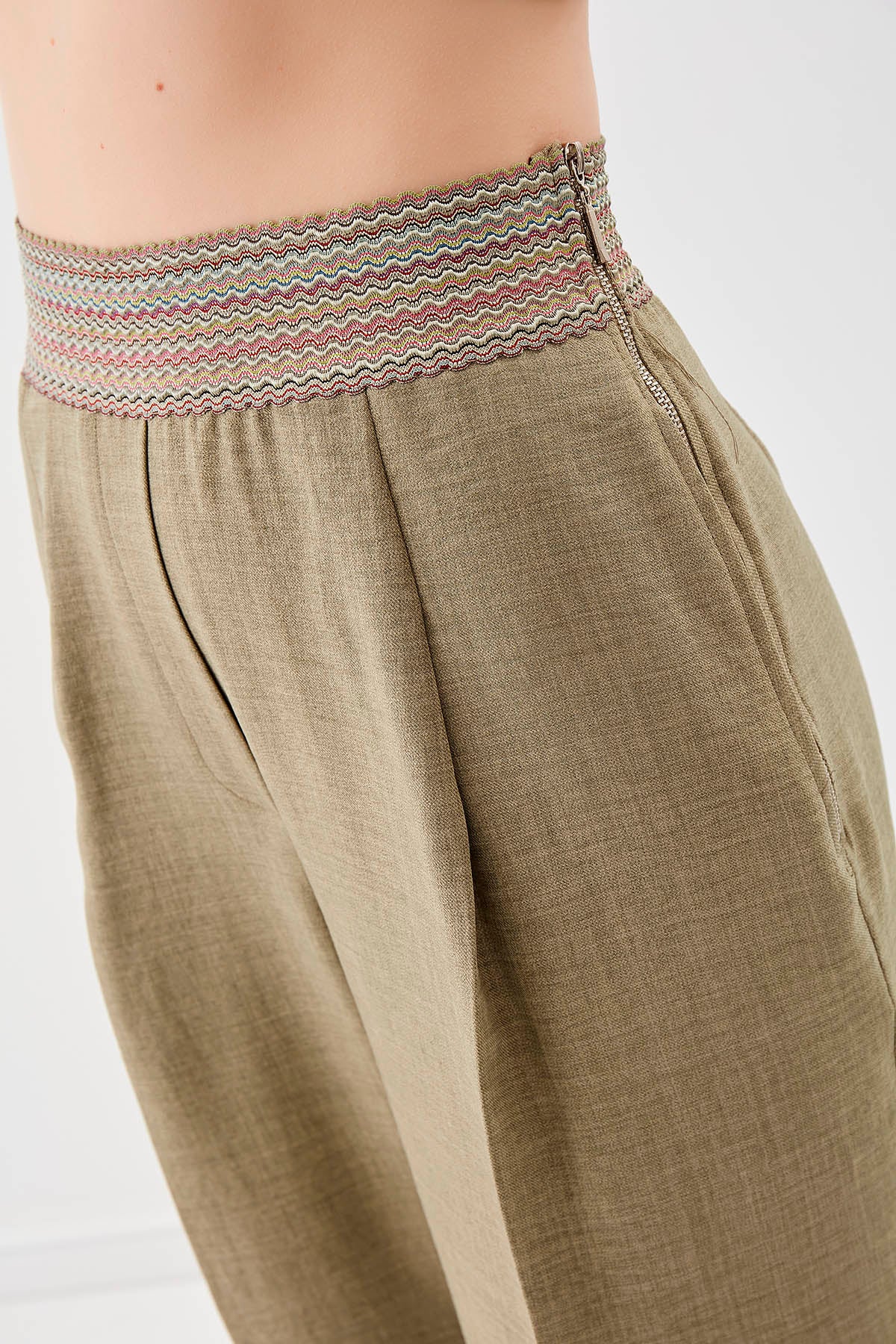 RIBBON-PATTERNED WIDE-LEG TROUSERS WITH ELASTANE WAIST