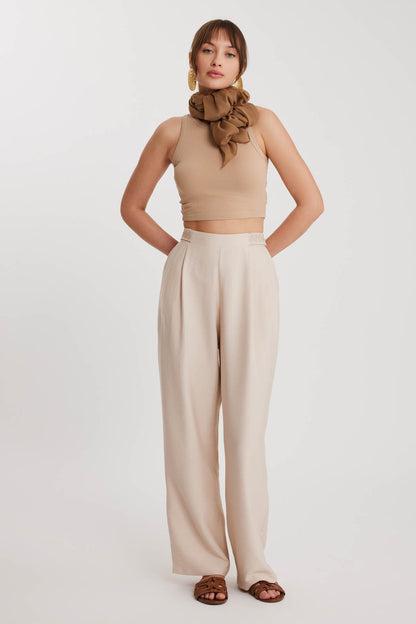 PLEATED TROUSERS WITH ETHNIC PATTERNED WAIST