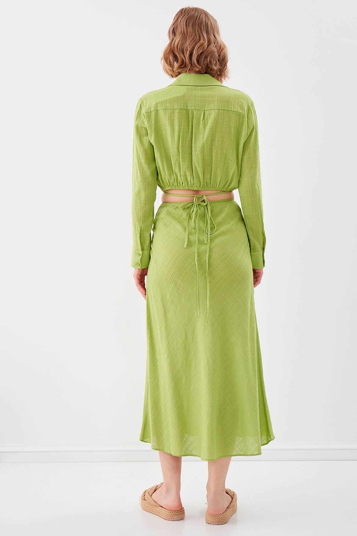 RING-DETAILED VISCOSE  LINEN MIDI SKIRT